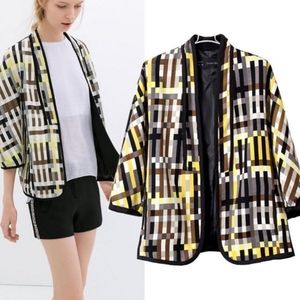 ZARA  Cream CHARTREUSE AND BROWN blazer